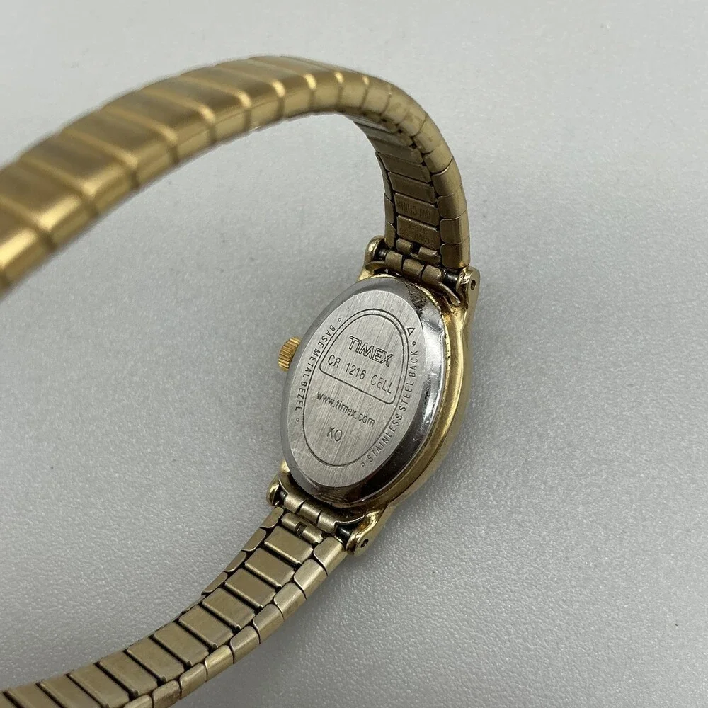 Timex Womens Watch 18mm Oval Cream Dial Gold Tone Expansion Band New Battery